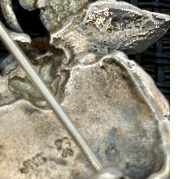 Sterling Silver Basket of Flowers Pin, James.H. Breakell, Newport, R.I., Signed - Picture 7 of 11